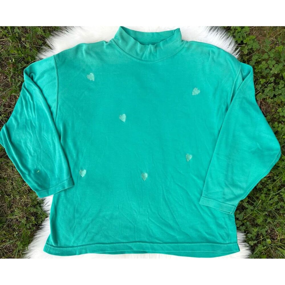Vintage Heart Embroidered Long Sleeve - Mock Neck Long Sleeve Large Cottagecore